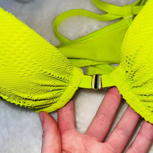 aerie Perkier Push-up Lime Green Crochet Strappy Back Bikini Top 34B Women’s - Picture 3 of 9